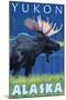 Moose at Night, Yukon, Alaska-Lantern Press-Mounted Art Print