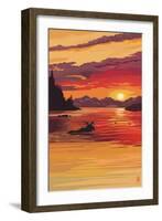 Moose at Sunset (Image Only)-Lantern Press-Framed Art Print