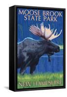 Moose Brook State Park - Moose at Night-Lantern Press-Framed Stretched Canvas