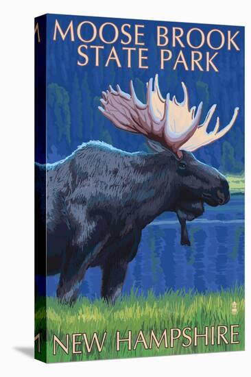 Moose Brook State Park - Moose at Night-Lantern Press-Stretched Canvas