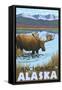 Moose Drinking at Lake, Anchorage, Alaska-Lantern Press-Framed Stretched Canvas