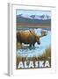 Moose Drinking at Lake, Fairbanks, Alaska-Lantern Press-Framed Art Print