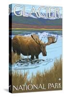 Moose Drinking at Lake, Glacier National Park, Montana-Lantern Press-Stretched Canvas