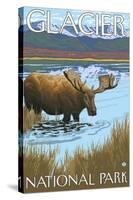 Moose Drinking at Lake, Glacier National Park, Montana-Lantern Press-Stretched Canvas