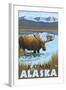 Moose Drinking at Lake, Katmai, Alaska-Lantern Press-Framed Art Print