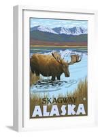 Moose Drinking at Lake, Skagway, Alaska-Lantern Press-Framed Art Print