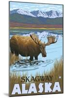 Moose Drinking at Lake, Skagway, Alaska-Lantern Press-Mounted Art Print