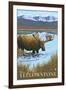 Moose Drinking at Lake, West Yellowstone, Montana-Lantern Press-Framed Art Print