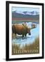 Moose Drinking at Lake, West Yellowstone, Montana-Lantern Press-Framed Art Print