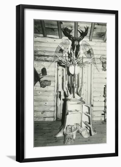 Moose Head, Snowshoes, Trunk Cabinet-null-Framed Art Print