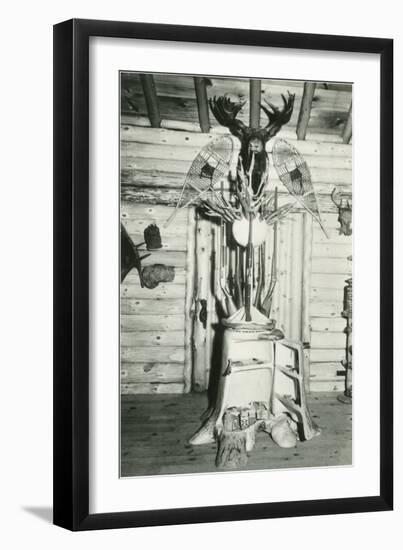 Moose Head, Snowshoes, Trunk Cabinet-null-Framed Art Print