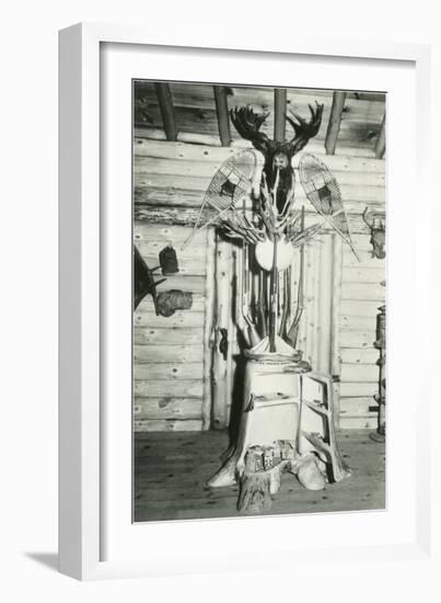 Moose Head, Snowshoes, Trunk Cabinet-null-Framed Art Print