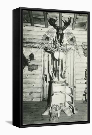 Moose Head, Snowshoes, Trunk Cabinet-null-Framed Stretched Canvas