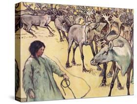 Moose Herd, Illustration from 'Helpers Without Hands' by Gladys Davidson, Published in 1919-John Edwin Noble-Stretched Canvas