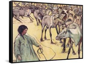 Moose Herd, Illustration from 'Helpers Without Hands' by Gladys Davidson, Published in 1919-John Edwin Noble-Framed Stretched Canvas
