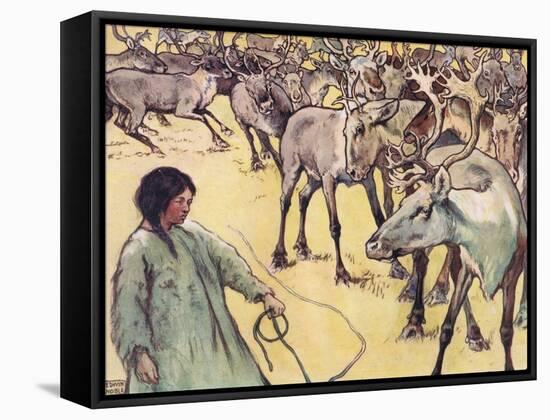 Moose Herd, Illustration from 'Helpers Without Hands' by Gladys Davidson, Published in 1919-John Edwin Noble-Framed Stretched Canvas