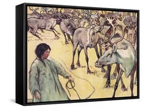 Moose Herd, Illustration from 'Helpers Without Hands' by Gladys Davidson, Published in 1919-John Edwin Noble-Framed Stretched Canvas