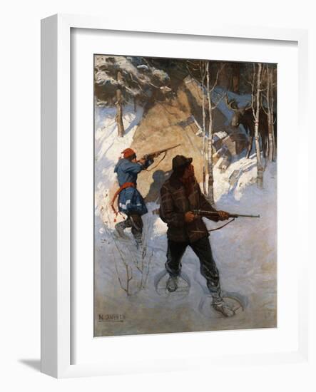 Moose Hunting (Oil on Canvas)-Newell Convers Wyeth-Framed Giclee Print