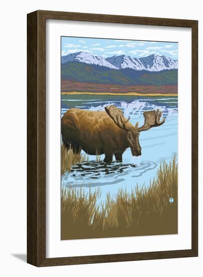 Moose in Lake-Lantern Press-Framed Art Print