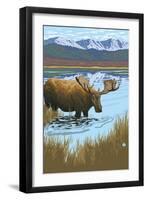 Moose in Lake-Lantern Press-Framed Art Print