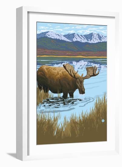 Moose in Lake-Lantern Press-Framed Art Print