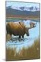 Moose in Lake-Lantern Press-Mounted Art Print