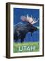 Moose in Moonlight - Utah-Lantern Press-Framed Art Print