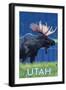 Moose in Moonlight - Utah-Lantern Press-Framed Art Print