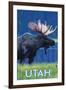 Moose in Moonlight - Utah-Lantern Press-Framed Art Print