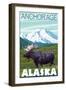 Moose Scene, Anchorage, Alaska-Lantern Press-Framed Art Print