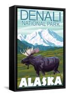 Moose Scene, Denali National Park, Alaska-Lantern Press-Framed Stretched Canvas