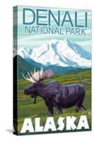 Moose Scene, Denali National Park, Alaska-Lantern Press-Stretched Canvas