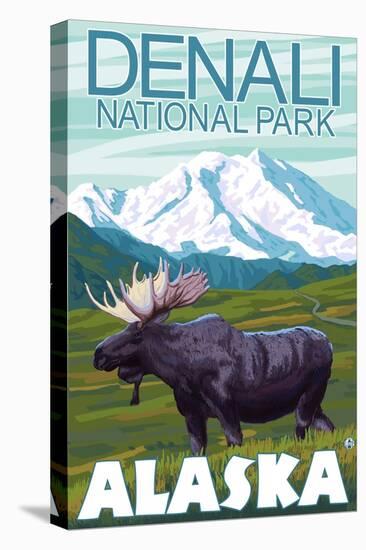 Moose Scene, Denali National Park, Alaska-Lantern Press-Stretched Canvas