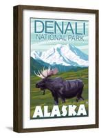 Moose Scene, Denali National Park, Alaska-Lantern Press-Framed Art Print