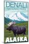 Moose Scene, Denali National Park, Alaska-Lantern Press-Mounted Art Print