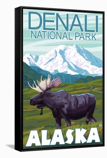 Moose Scene, Denali National Park, Alaska-Lantern Press-Framed Stretched Canvas