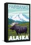 Moose Scene, Fairbanks, Alaska-Lantern Press-Framed Stretched Canvas