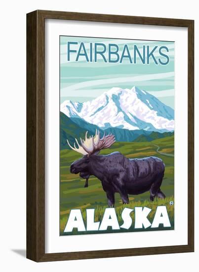 Moose Scene, Fairbanks, Alaska-Lantern Press-Framed Art Print
