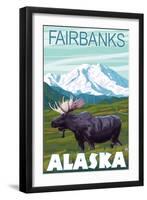 Moose Scene, Fairbanks, Alaska-Lantern Press-Framed Art Print