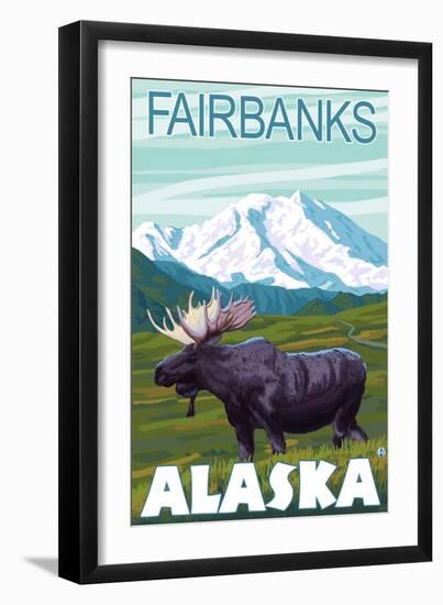 Moose Scene, Fairbanks, Alaska-Lantern Press-Framed Art Print