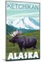 Moose Scene, Ketchikan, Alaska-Lantern Press-Mounted Art Print
