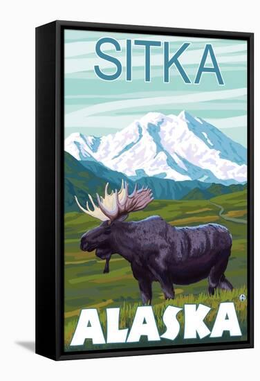 Moose Scene, Sitka, Alaska-Lantern Press-Framed Stretched Canvas