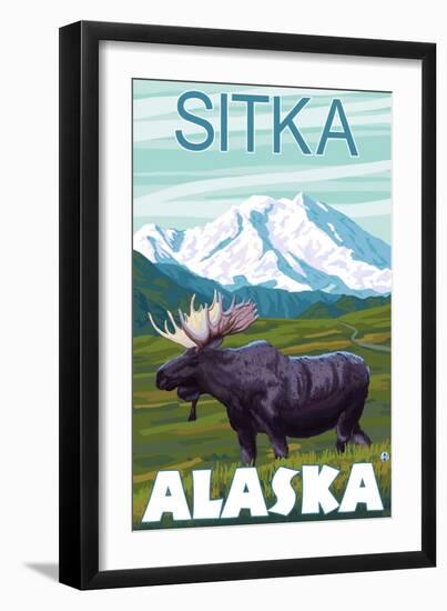 Moose Scene, Sitka, Alaska-Lantern Press-Framed Art Print