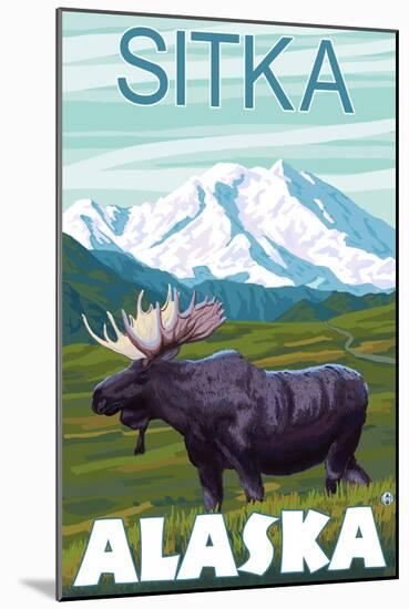 Moose Scene, Sitka, Alaska-Lantern Press-Mounted Art Print