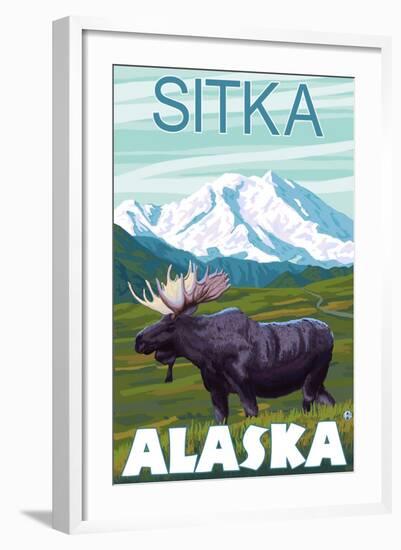 Moose Scene, Sitka, Alaska-Lantern Press-Framed Art Print