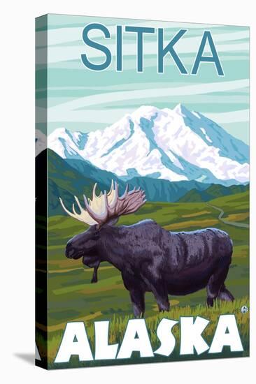 Moose Scene, Sitka, Alaska-Lantern Press-Stretched Canvas