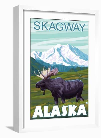 Moose Scene, Skagway, Alaska-Lantern Press-Framed Art Print