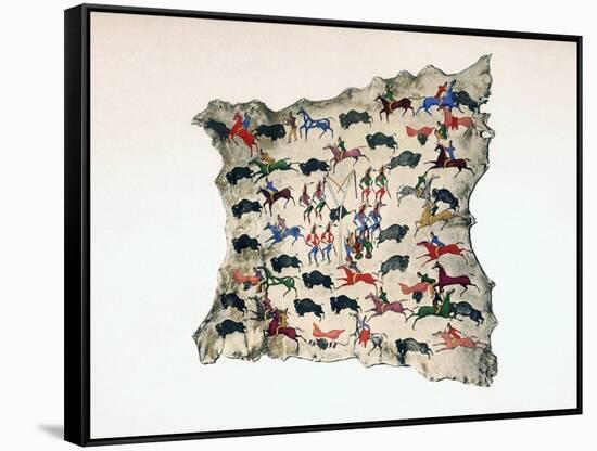 Moose Skin by North American Shoshone Indian, Showing Buffalo Hunt, 20th Century-Katsikodi-Framed Stretched Canvas