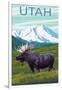 Moose with Mountain - Utah-Lantern Press-Framed Art Print