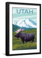 Moose with Mountain - Utah-Lantern Press-Framed Art Print